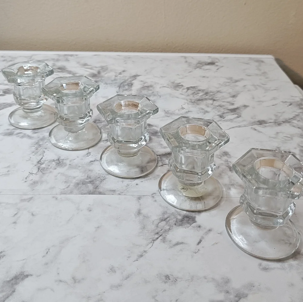 Glass Candle Votive Tealight Candlestick Holder Set Of 5
